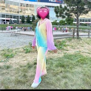 Dressed in Lala Rainbow Longsleeve Plissé Set